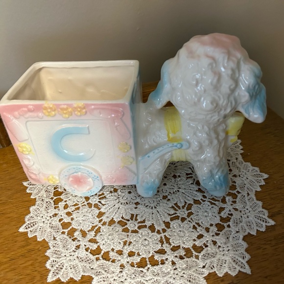 Vintage RELPO #1847 Lamb Alphabet Block Wagon Nursery Flower Planter Japan - Picture 9 of 13